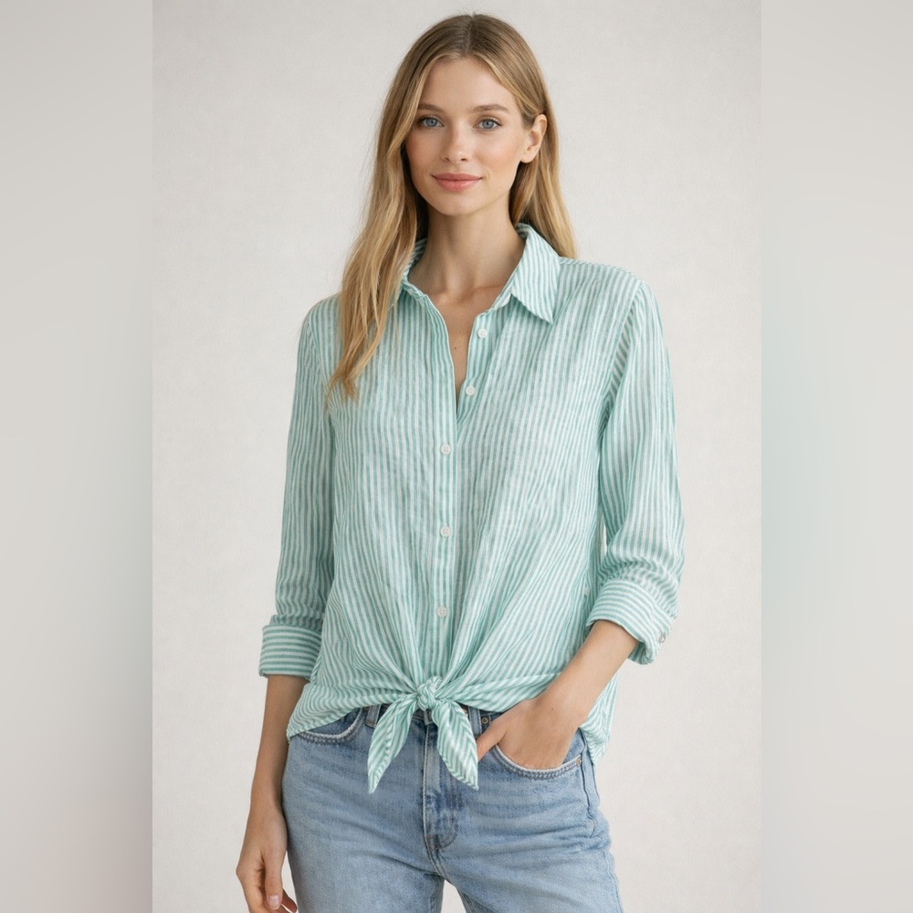 Chico's Linen Non Iron Shirt Women’s Sz 1